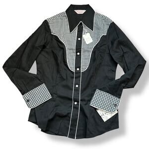 NWT Vintage 70s H Bar C Western Pearl Snap Shirt Black Saks 5th Ave Deadstock S